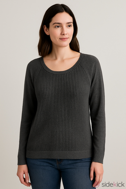 French Connection Crew Neck Ribbed Sweater Wool/Angora Blend Charcoal Medium
